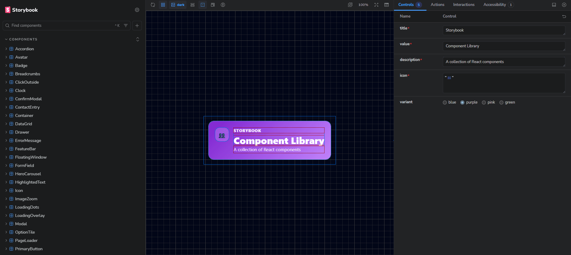 Storybook Component Library screenshot